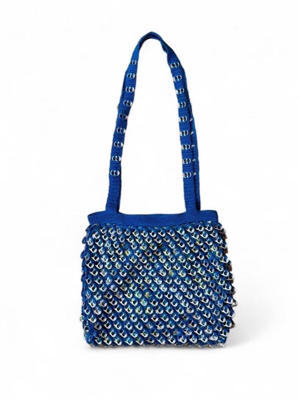Vintage blue woven pop tab charm tote bag